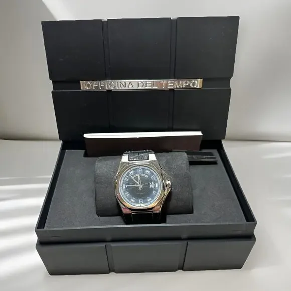 NEW Officina Del Tempo Black Leather Automatic Gents Watch - OT1028/20N Officina Del Tempo | Luby – Luby Mayaguez Mall main image 2
